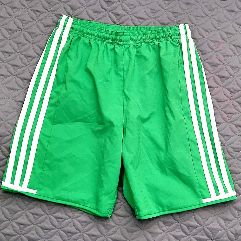 Youth BOYS Green ADIDAS ADIZERO Athletic Shorts with White Stripes, YM